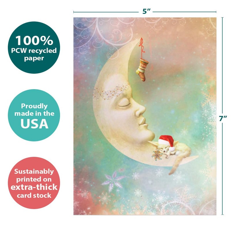 Tree-Free Greetings Christmas Dreams Cards - 10 Recycled 5x7 Cards & Matching Envelopes, Thick Cardstock, Made in USA - Crescent Moon Fox - Image 3